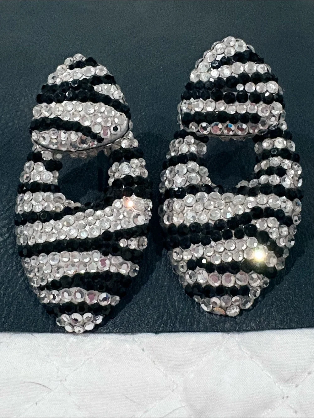 Vintage Bellini Black and White Swarovski Crystal Clip Earrings